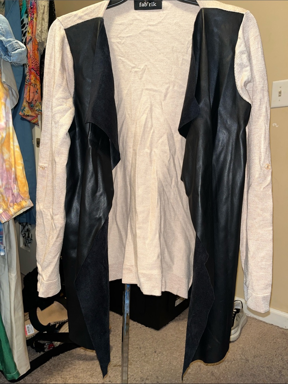 fab'rik Black & Cream Draped Open-front Jacket